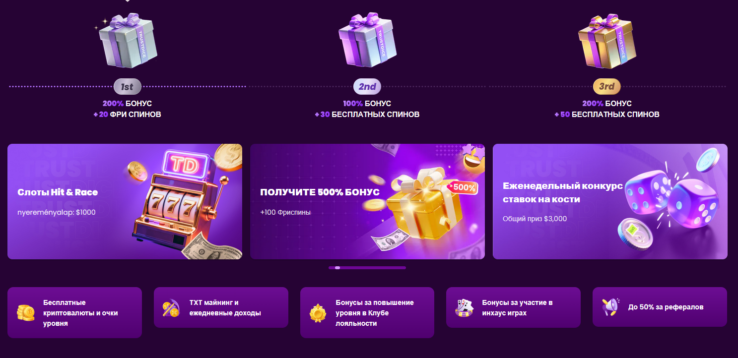 Бонусы и промо Trustdice casino — активные предложения, задания и награды